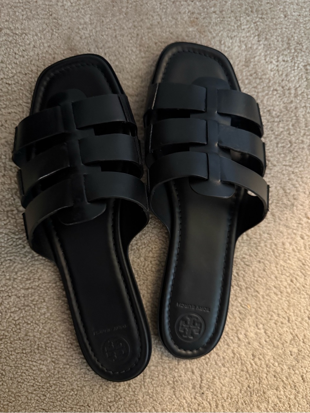 Tory Burch Black Leather Slide Sandals NWOT